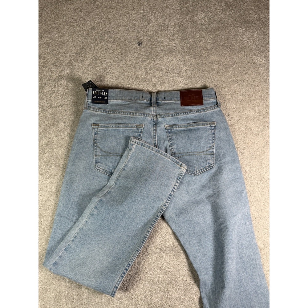 Hollister Slim Straight Epic Flex  Mens Jeans 31x30 Light wash Distressed New *